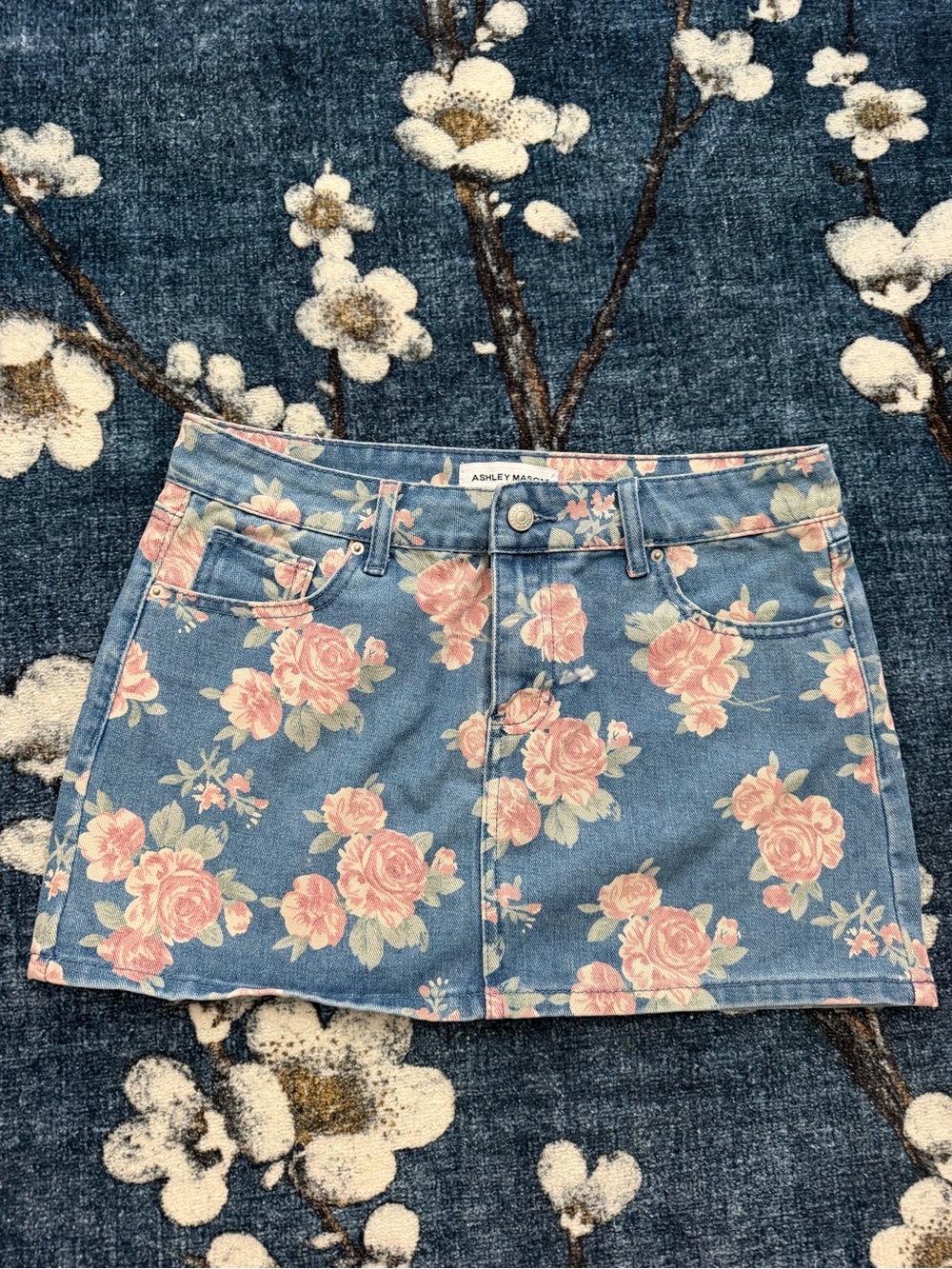 Y2K  Blue Floral Denim Mini Skirt